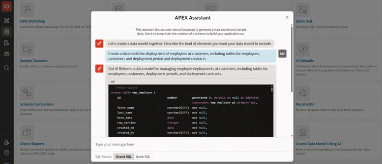 inSystems AI Assistant Oracle APEX