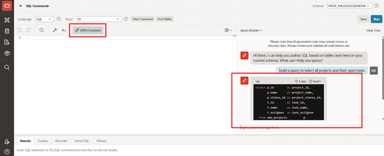 inSystems AI Assistant Oracle APEX
